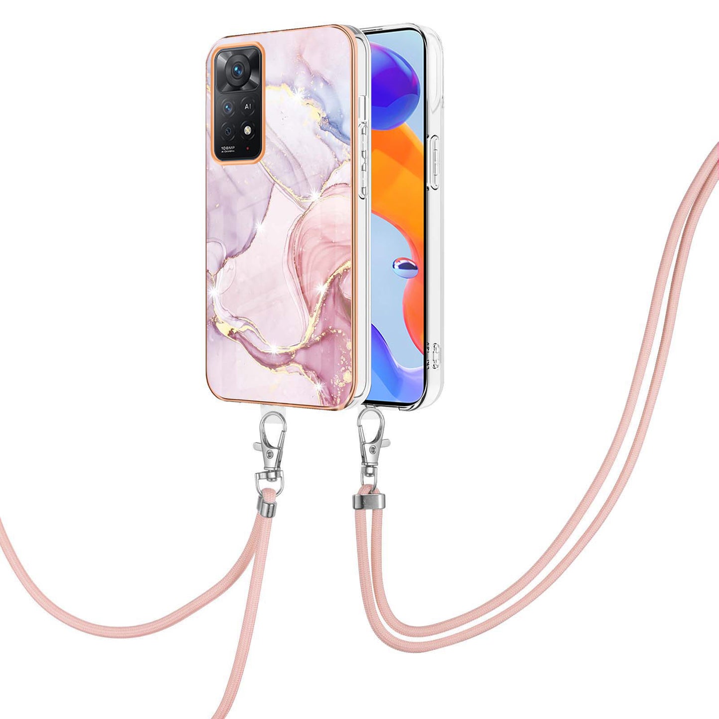 YB IMD Series-9 for Xiaomi Redmi Note 11 Pro 5G (Qualcomm)/Note 11 Pro 4G (MediaTek) Marble Pattern Phone Case IMD Electroplating Soft TPU Cover with Lanyard