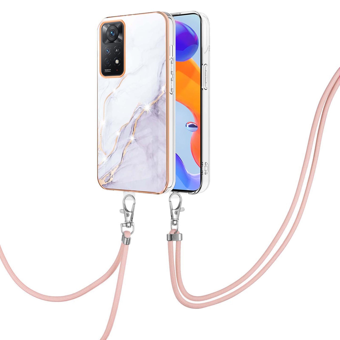 YB IMD Series-9 for Xiaomi Redmi Note 11 Pro 5G (Qualcomm)/Note 11 Pro 4G (MediaTek) Marble Pattern Phone Case IMD Electroplating Soft TPU Cover with Lanyard