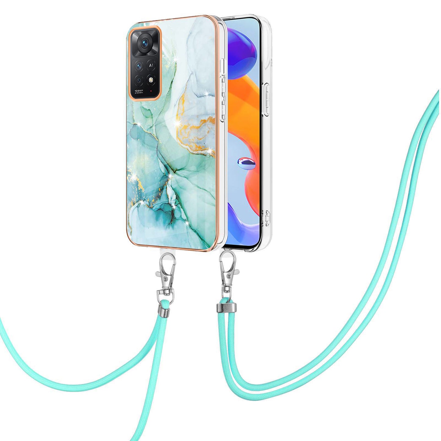 YB IMD Series-9 for Xiaomi Redmi Note 11 Pro 5G (Qualcomm)/Note 11 Pro 4G (MediaTek) Marble Pattern Phone Case IMD Electroplating Soft TPU Cover with Lanyard
