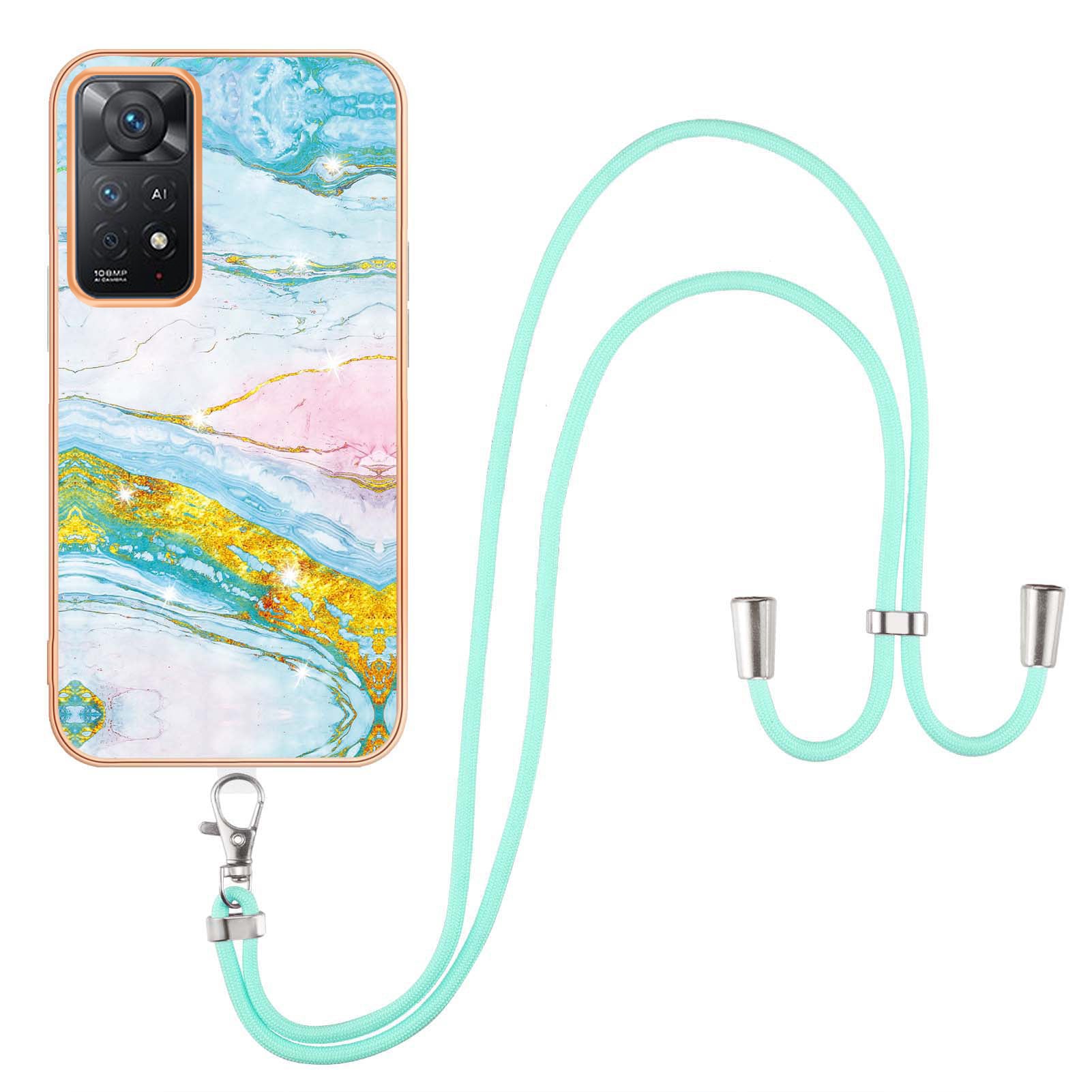 YB IMD Series-9 for Xiaomi Redmi Note 11 Pro 5G (Qualcomm)/Note 11 Pro 4G (MediaTek) Marble Pattern Phone Case IMD Electroplating Soft TPU Cover with Lanyard