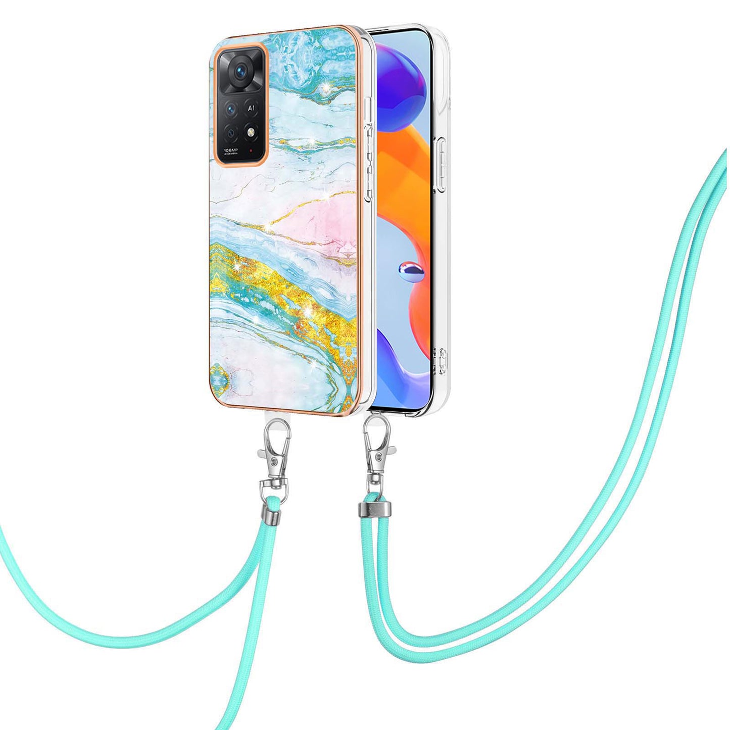 YB IMD Series-9 for Xiaomi Redmi Note 11 Pro 5G (Qualcomm)/Note 11 Pro 4G (MediaTek) Marble Pattern Phone Case IMD Electroplating Soft TPU Cover with Lanyard