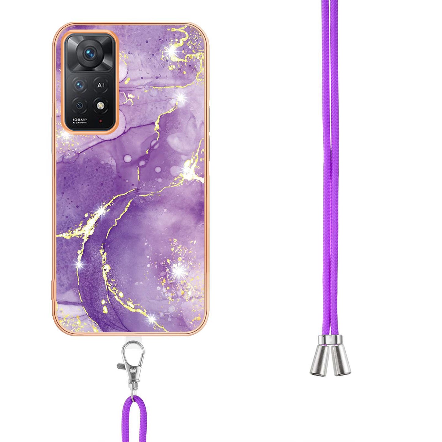 YB IMD Series-9 for Xiaomi Redmi Note 11 4G (Qualcomm)/Note 11S 4G Electroplating Frame Soft TPU Cover Marble Pattern IMD Phone Case with Lanyard