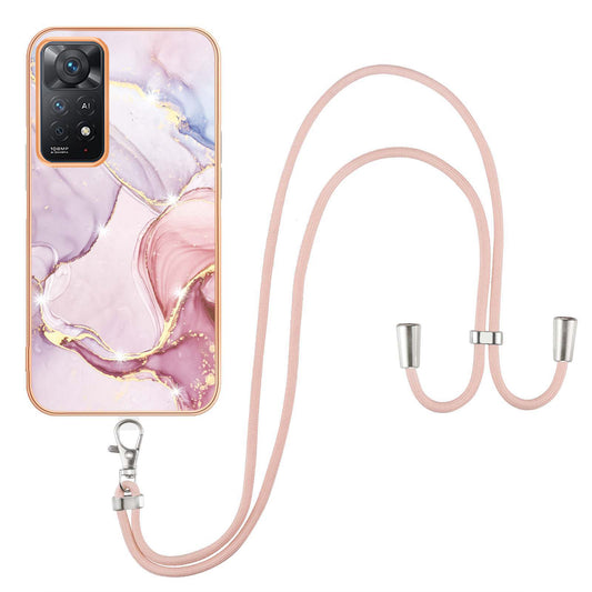 YB IMD Series-9 for Xiaomi Redmi Note 11 4G (Qualcomm)/Note 11S 4G Electroplating Frame Soft TPU Cover Marble Pattern IMD Phone Case with Lanyard