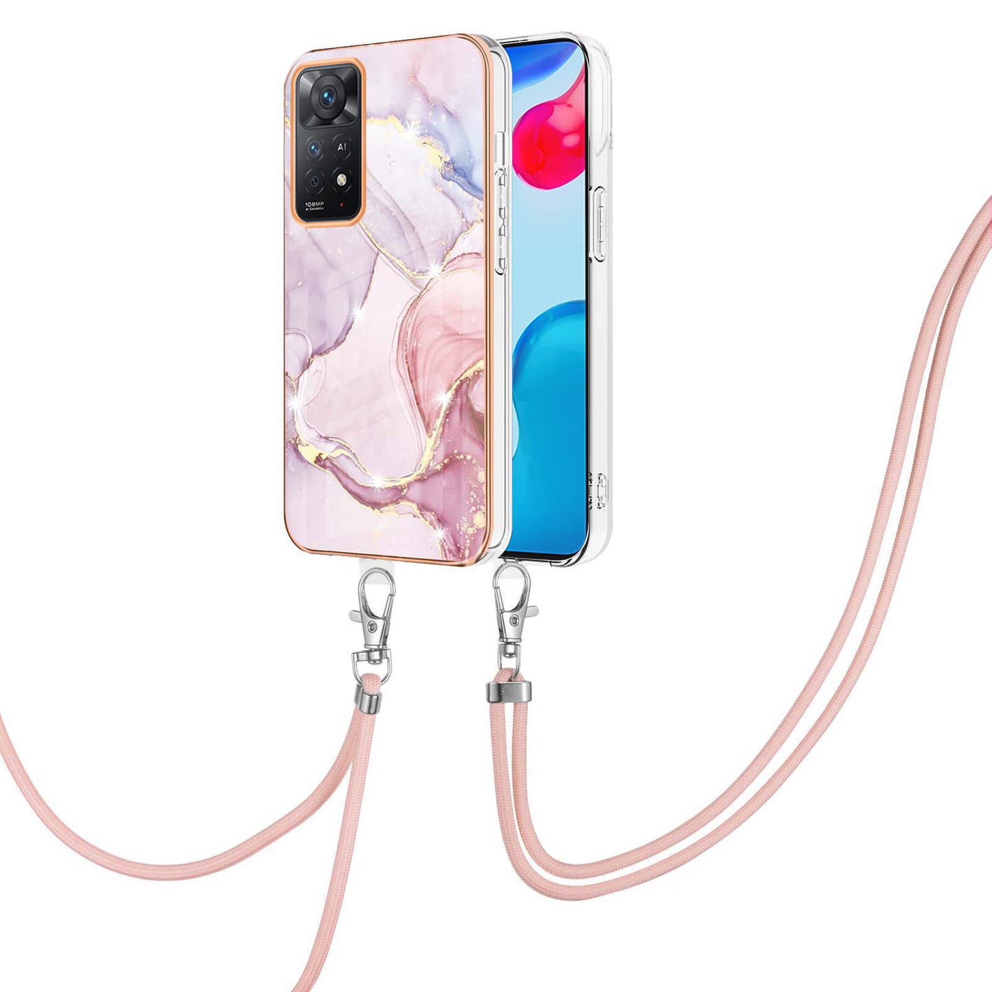 YB IMD Series-9 for Xiaomi Redmi Note 11 4G (Qualcomm)/Note 11S 4G Electroplating Frame Soft TPU Cover Marble Pattern IMD Phone Case with Lanyard