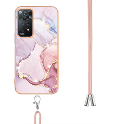 YB IMD Series-9 for Xiaomi Redmi Note 11 4G (Qualcomm)/Note 11S 4G Electroplating Frame Soft TPU Cover Marble Pattern IMD Phone Case with Lanyard