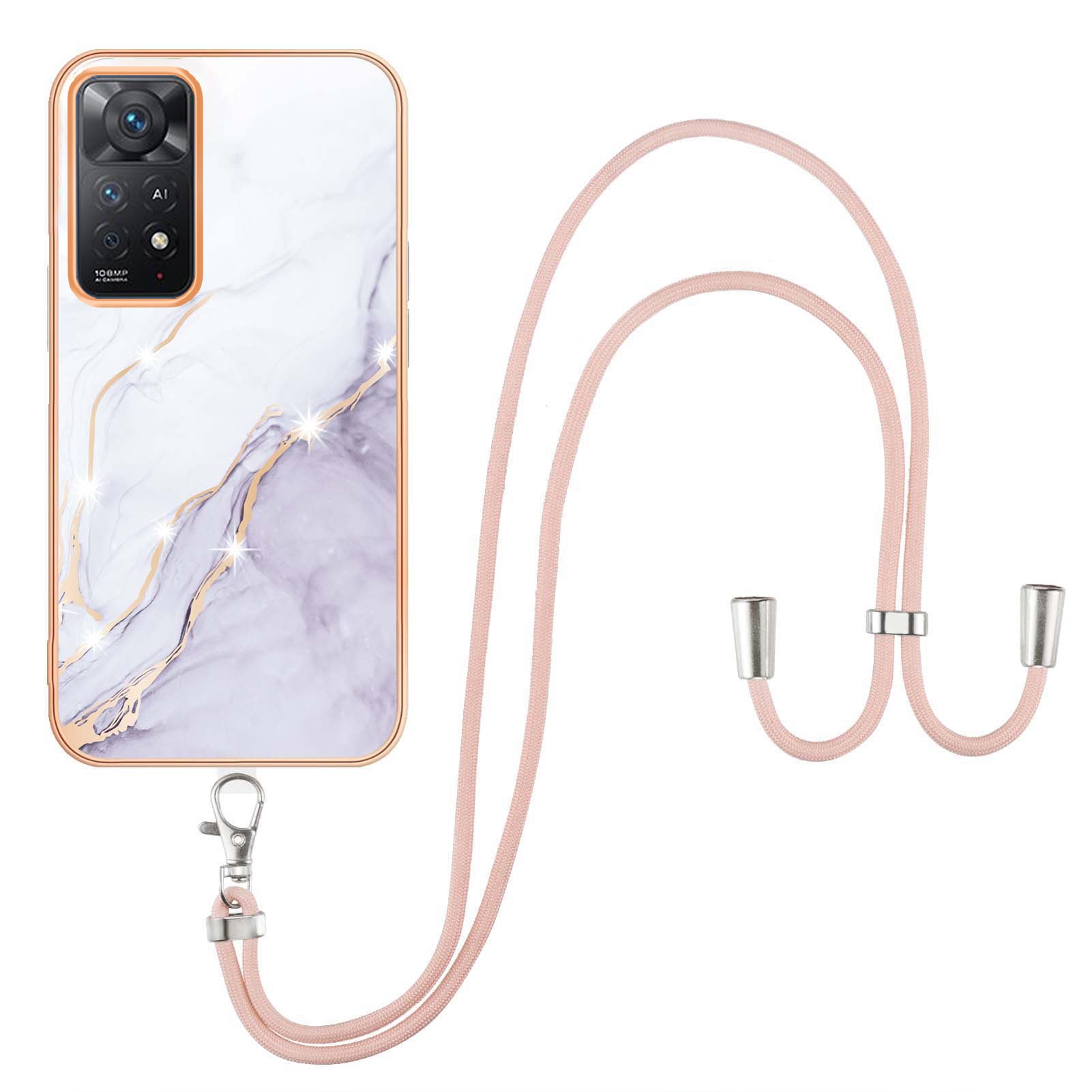 YB IMD Series-9 for Xiaomi Redmi Note 11 4G (Qualcomm)/Note 11S 4G Electroplating Frame Soft TPU Cover Marble Pattern IMD Phone Case with Lanyard
