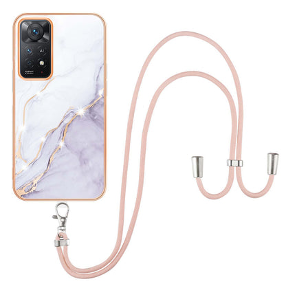 YB IMD Series-9 for Xiaomi Redmi Note 11 4G (Qualcomm)/Note 11S 4G Electroplating Frame Soft TPU Cover Marble Pattern IMD Phone Case with Lanyard