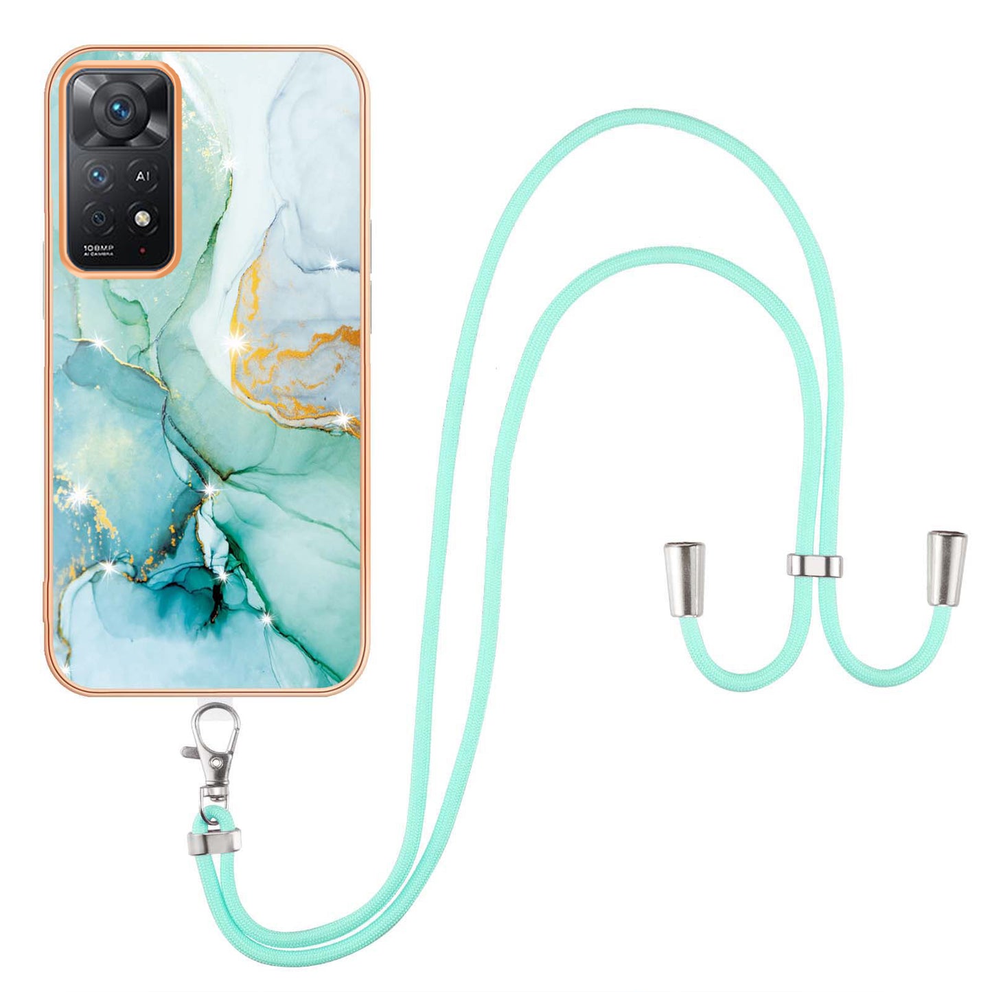 YB IMD Series-9 for Xiaomi Redmi Note 11 4G (Qualcomm)/Note 11S 4G Electroplating Frame Soft TPU Cover Marble Pattern IMD Phone Case with Lanyard