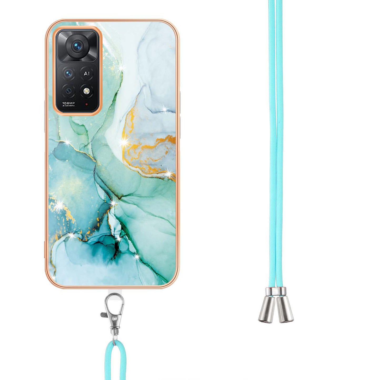 YB IMD Series-9 for Xiaomi Redmi Note 11 4G (Qualcomm)/Note 11S 4G Electroplating Frame Soft TPU Cover Marble Pattern IMD Phone Case with Lanyard