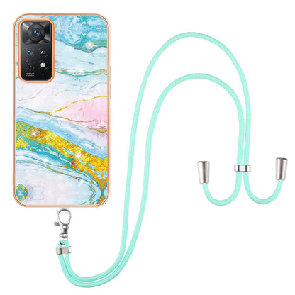YB IMD Series-9 for Xiaomi Redmi Note 11 4G (Qualcomm)/Note 11S 4G Electroplating Frame Soft TPU Cover Marble Pattern IMD Phone Case with Lanyard