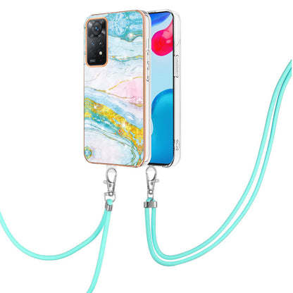 YB IMD Series-9 for Xiaomi Redmi Note 11 4G (Qualcomm)/Note 11S 4G Electroplating Frame Soft TPU Cover Marble Pattern IMD Phone Case with Lanyard
