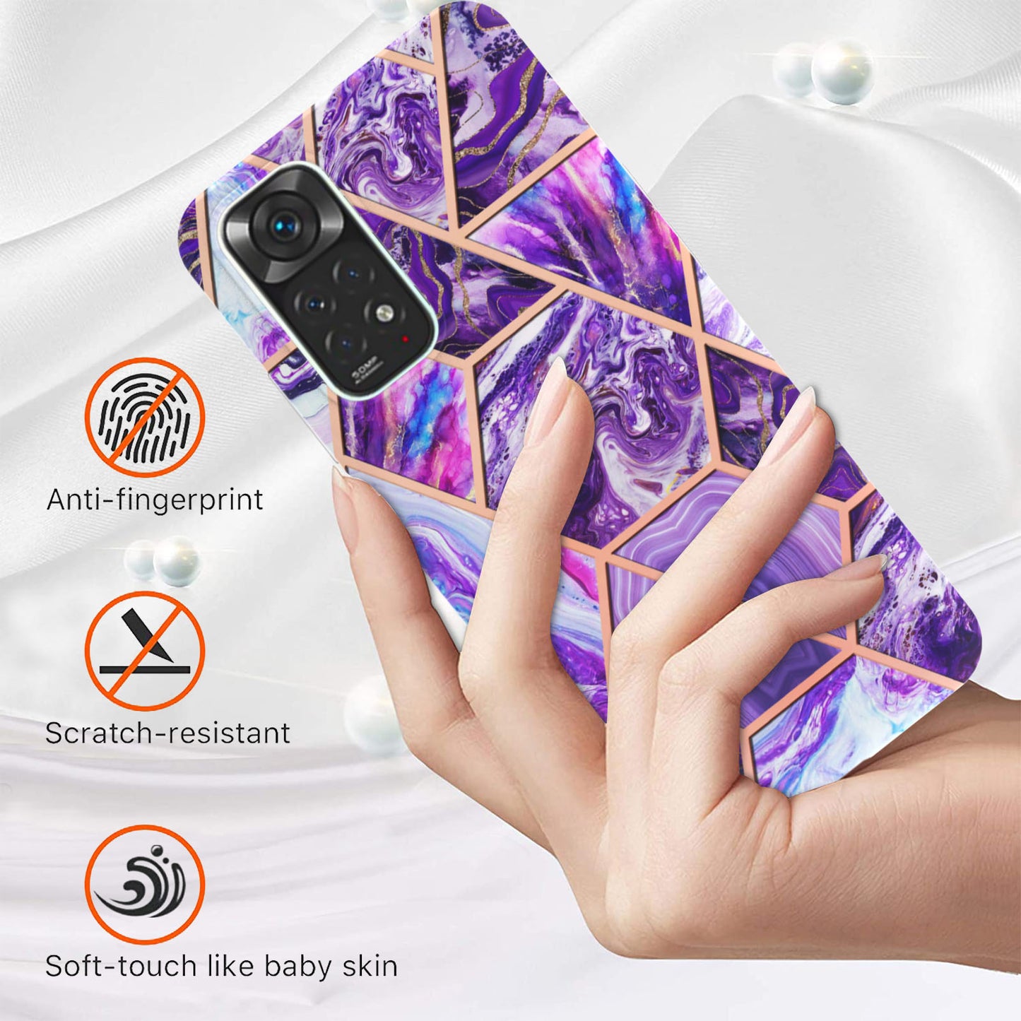 YB IMD Series-3 for Xiaomi Redmi Note 11 4G (Qualcomm) / Redmi Note 11S 4G TPU Marble Style Case Double-Sided Electroplating IMD Protective Cover