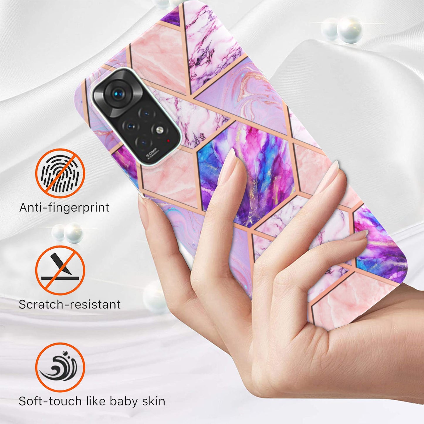 YB IMD Series-3 for Xiaomi Redmi Note 11 4G (Qualcomm) / Redmi Note 11S 4G TPU Marble Style Case Double-Sided Electroplating IMD Protective Cover