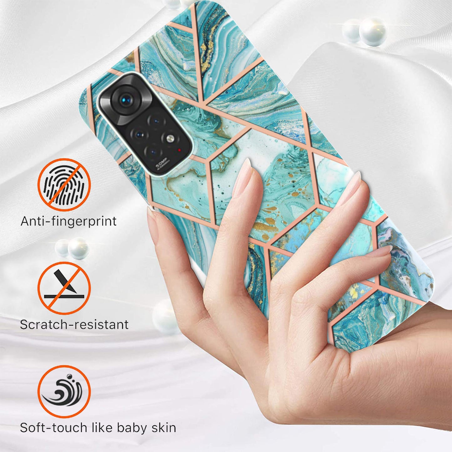 YB IMD Series-3 for Xiaomi Redmi Note 11 4G (Qualcomm) / Redmi Note 11S 4G TPU Marble Style Case Double-Sided Electroplating IMD Protective Cover