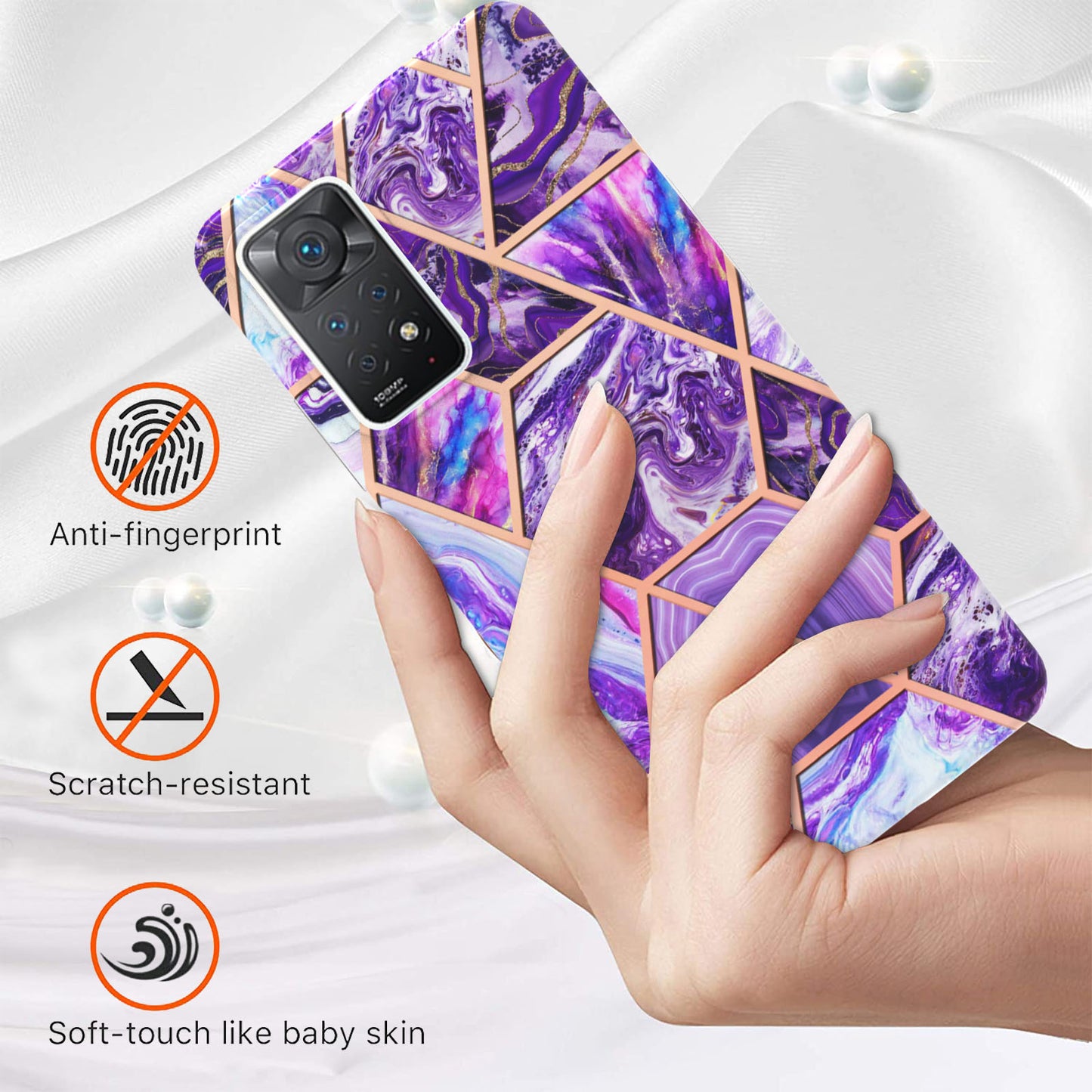 YB IMD Series-3 for Xiaomi Redmi Note 11 Pro 5G (Qualcomm) / Redmi Note 11 Pro 4G (MediaTek) Marble Case IMD Flexible TPU Electroplating Design Protective Cover