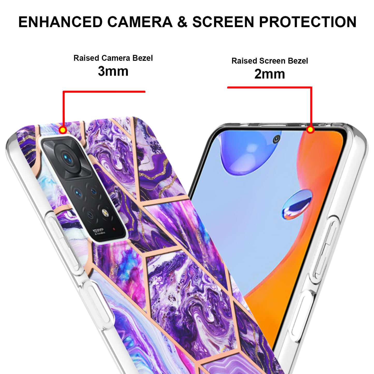 YB IMD Series-3 for Xiaomi Redmi Note 11 Pro 5G (Qualcomm) / Redmi Note 11 Pro 4G (MediaTek) Marble Case IMD Flexible TPU Electroplating Design Protective Cover