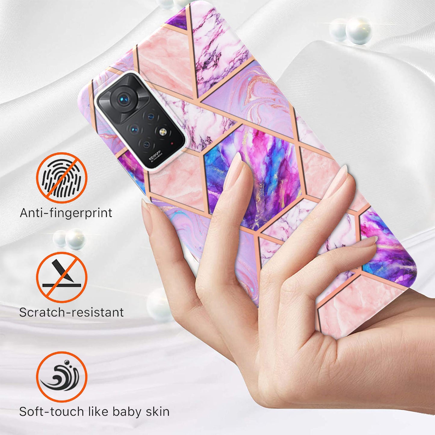 YB IMD Series-3 for Xiaomi Redmi Note 11 Pro 5G (Qualcomm) / Redmi Note 11 Pro 4G (MediaTek) Marble Case IMD Flexible TPU Electroplating Design Protective Cover