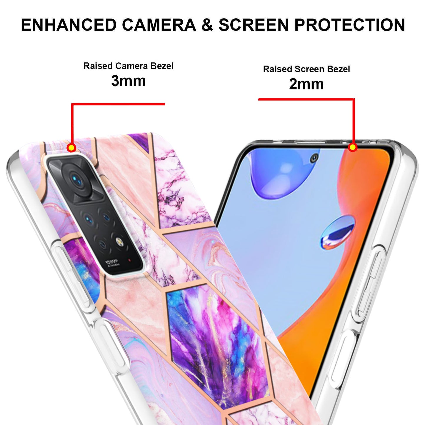 YB IMD Series-3 for Xiaomi Redmi Note 11 Pro 5G (Qualcomm) / Redmi Note 11 Pro 4G (MediaTek) Marble Case IMD Flexible TPU Electroplating Design Protective Cover