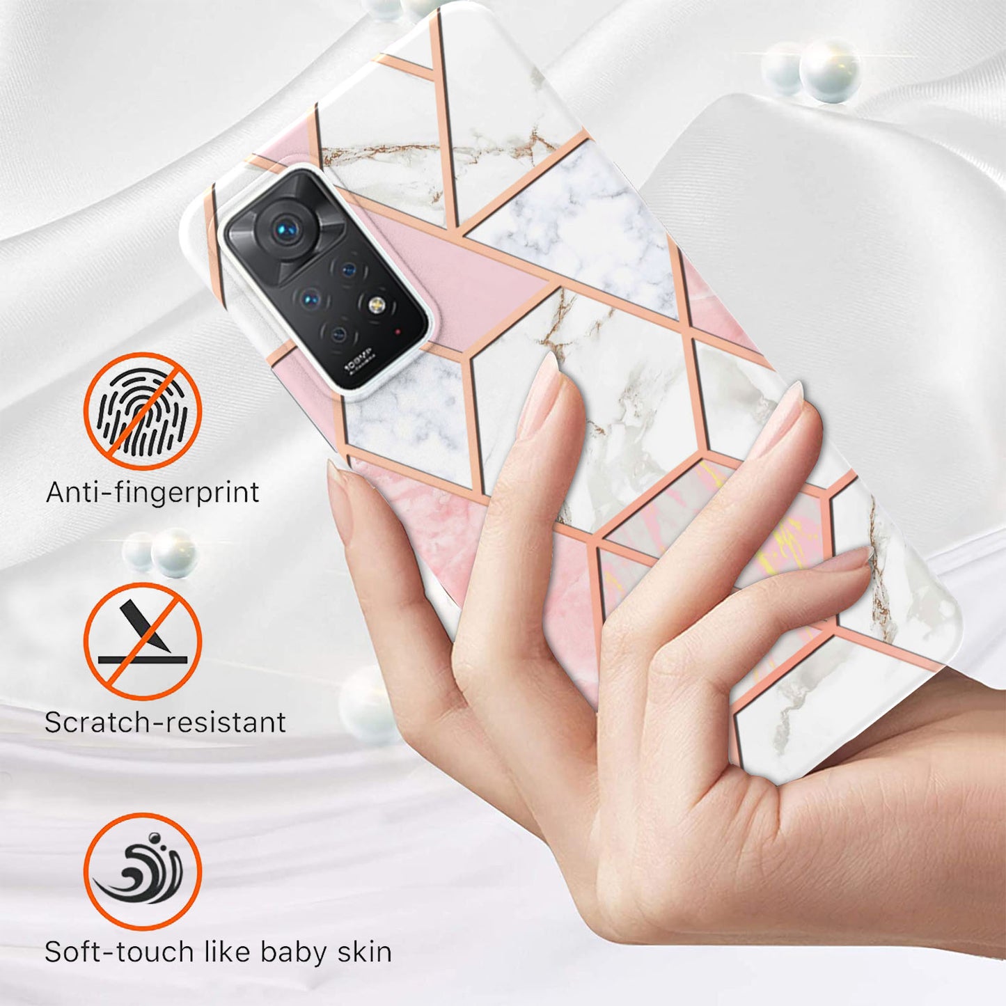 YB IMD Series-3 for Xiaomi Redmi Note 11 Pro 5G (Qualcomm) / Redmi Note 11 Pro 4G (MediaTek) Marble Case IMD Flexible TPU Electroplating Design Protective Cover