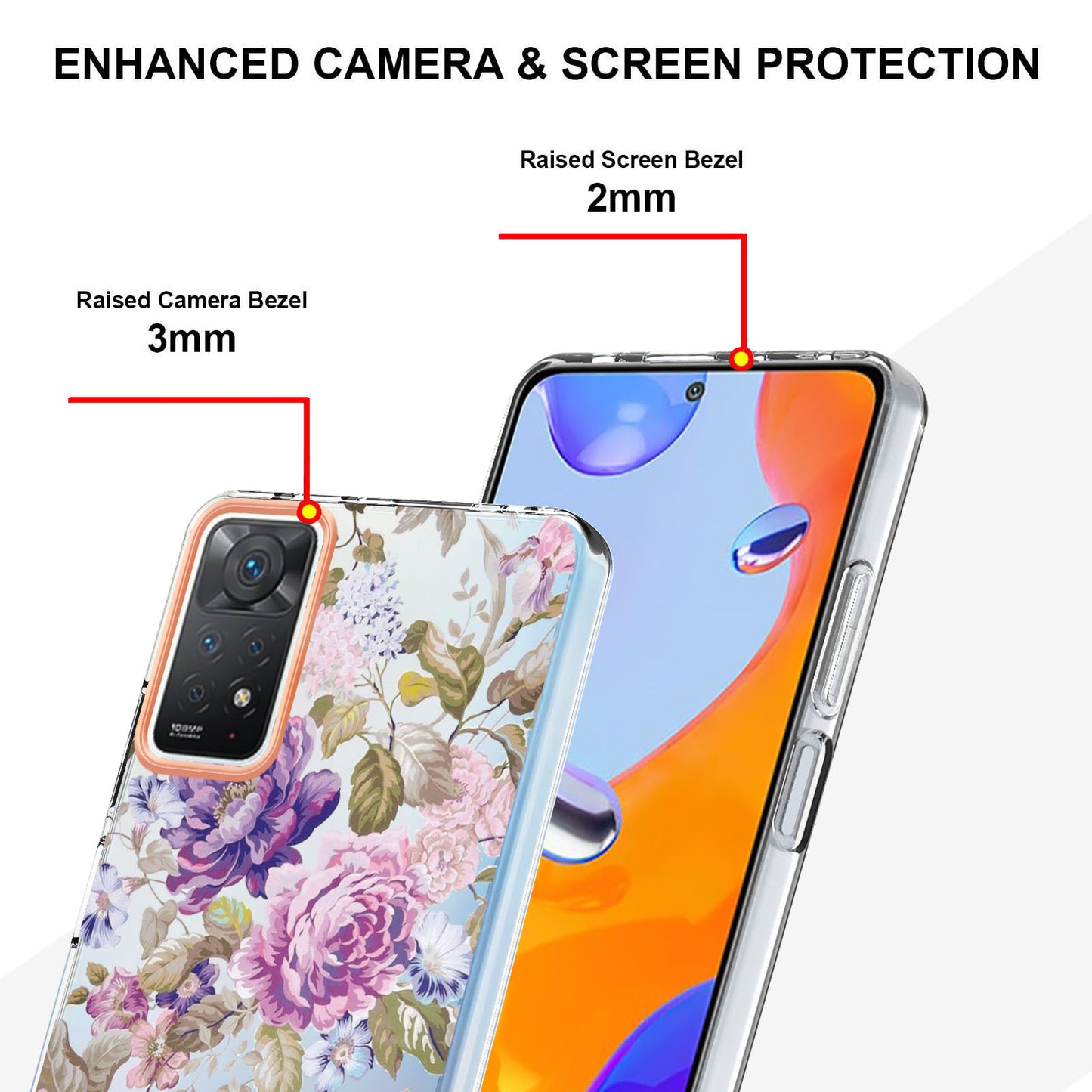 YB IMD-8 Series for Xiaomi Redmi Note 11 Pro 5G (Qualcomm) / Redmi Note 11 Pro 4G (MediaTek) Flower Pattern Ultra-Slim TPU Phone Case IMD Anti-Scratch Electroplating Cover