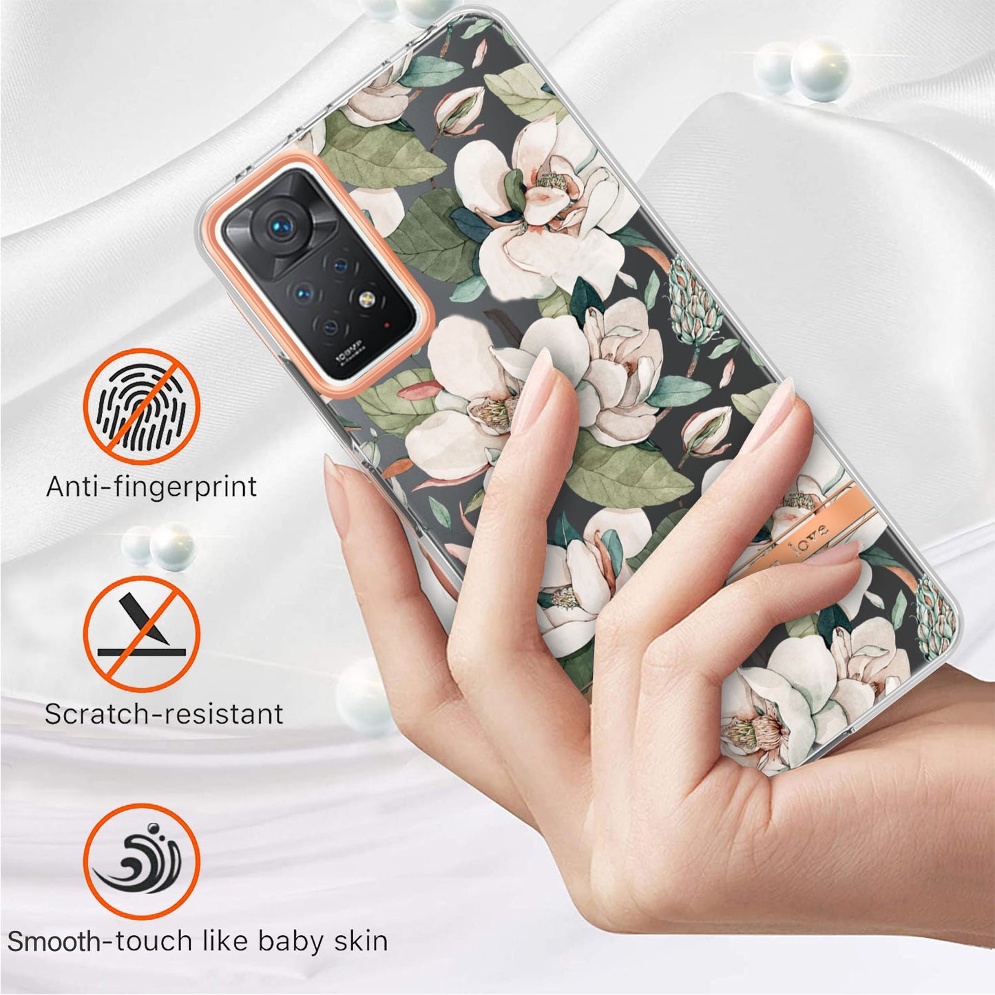 YB IMD-8 Series for Xiaomi Redmi Note 11 Pro 5G (Qualcomm) / Redmi Note 11 Pro 4G (MediaTek) Flower Pattern Ultra-Slim TPU Phone Case IMD Anti-Scratch Electroplating Cover
