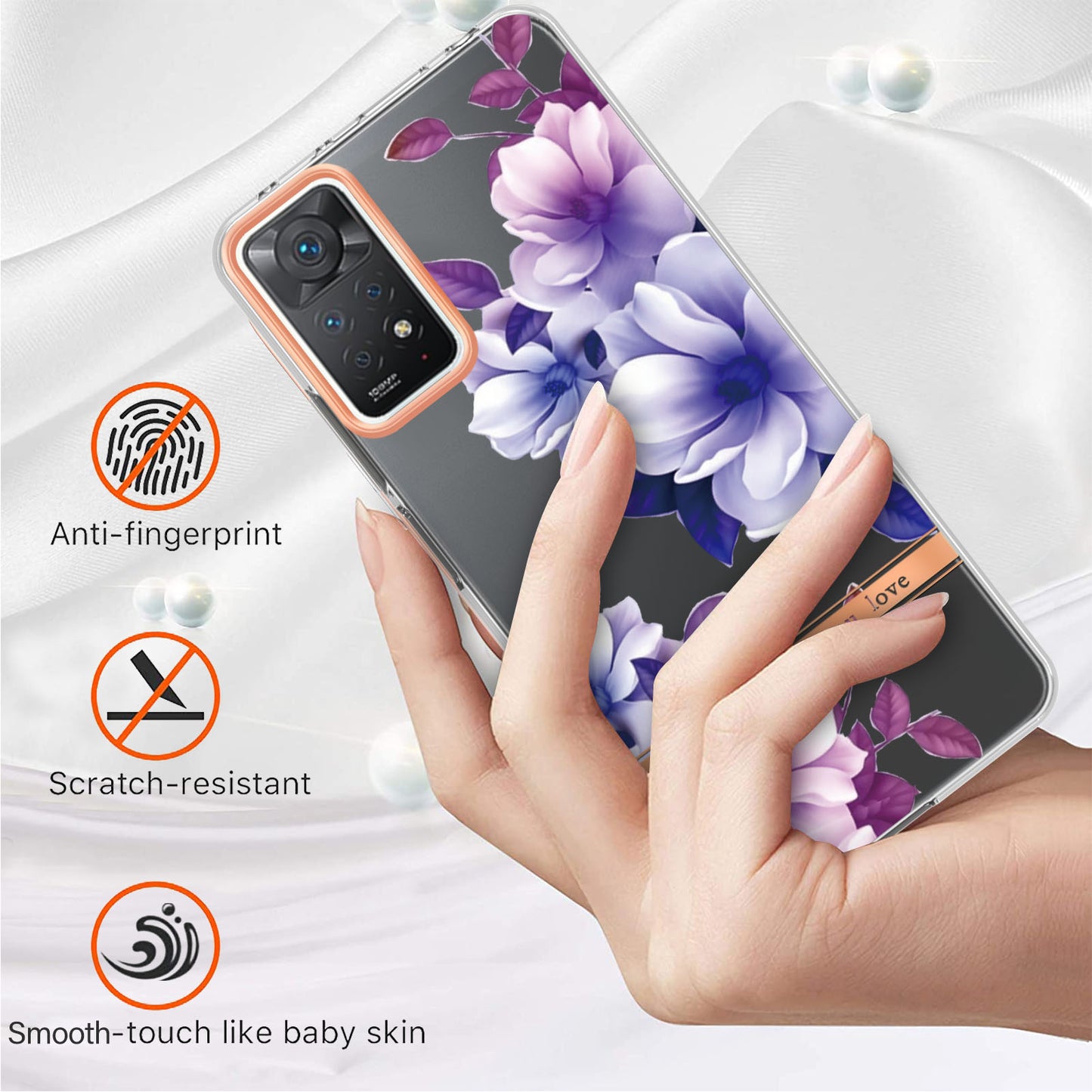 YB IMD-8 Series for Xiaomi Redmi Note 11 Pro 5G (Qualcomm) / Redmi Note 11 Pro 4G (MediaTek) Flower Pattern Ultra-Slim TPU Phone Case IMD Anti-Scratch Electroplating Cover