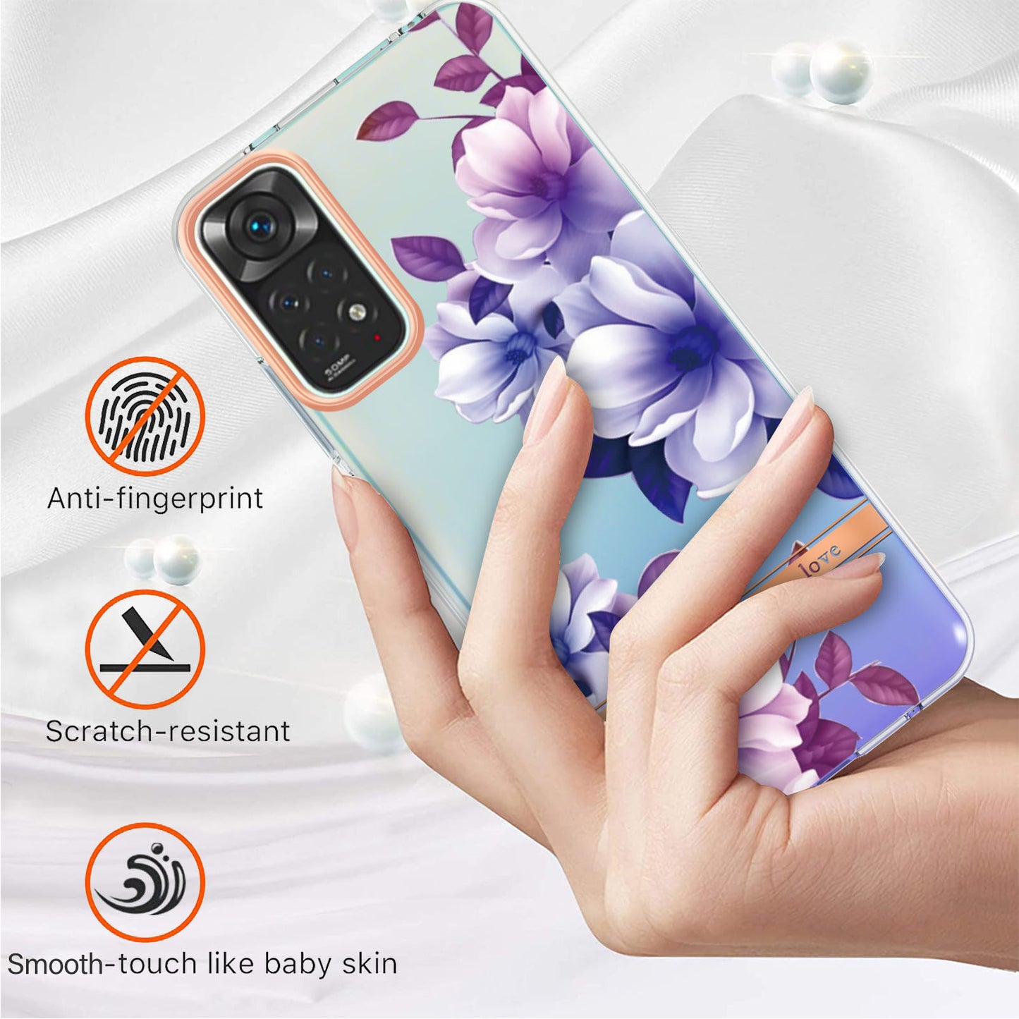 YB IMD-8 Series for Xiaomi Redmi Note 11 4G (Qualcomm) / Redmi Note 11S 4G Electroplated Flower Pattern Phone Case Soft TPU IMD Shockproof Slim Anti-Scratch Cover