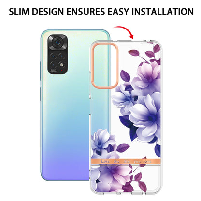 YB IMD-8 Series for Xiaomi Redmi Note 11 4G (Qualcomm) / Redmi Note 11S 4G Electroplated Flower Pattern Phone Case Soft TPU IMD Shockproof Slim Anti-Scratch Cover