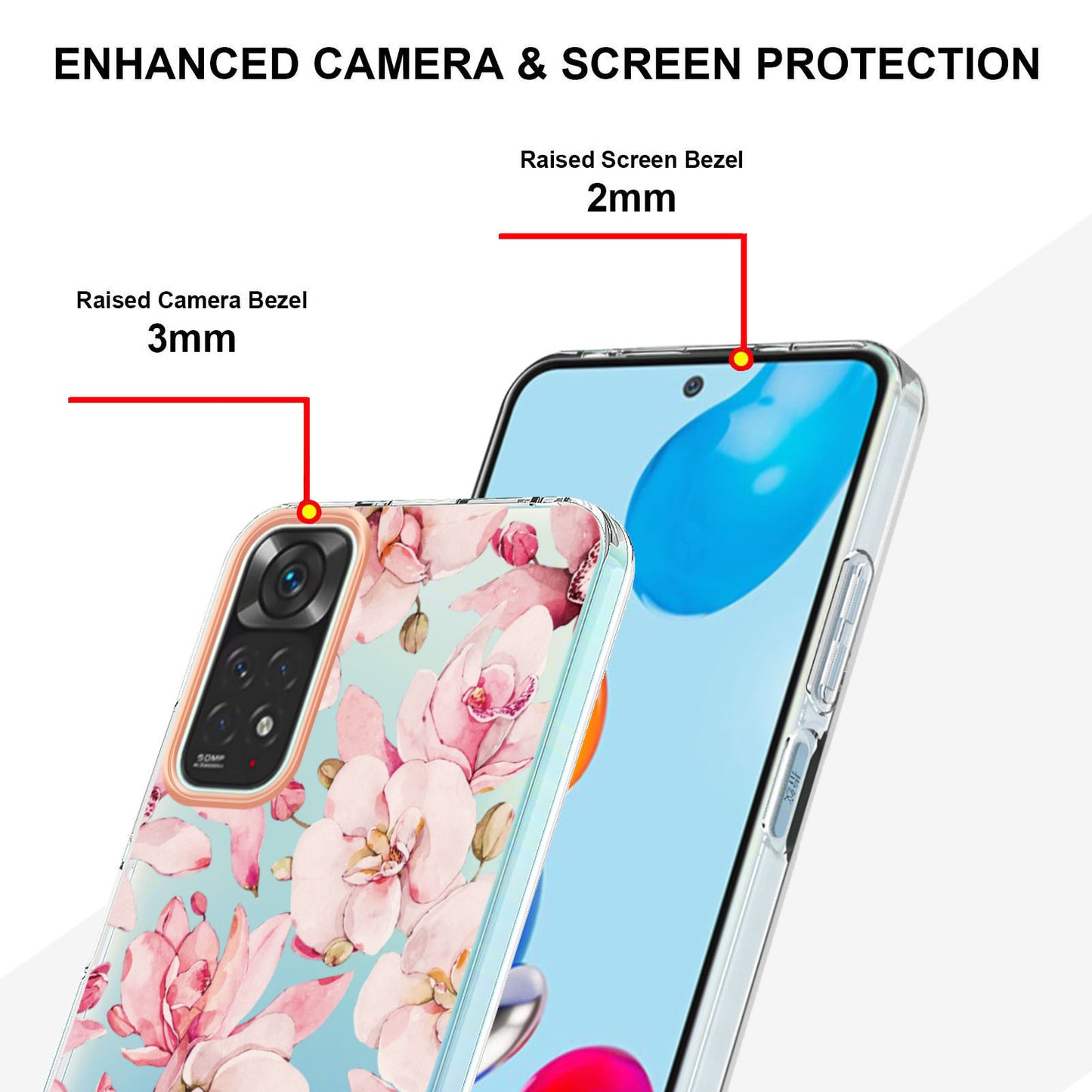 YB IMD-8 Series for Xiaomi Redmi Note 11 4G (Qualcomm) / Redmi Note 11S 4G Electroplated Flower Pattern Phone Case Soft TPU IMD Shockproof Slim Anti-Scratch Cover