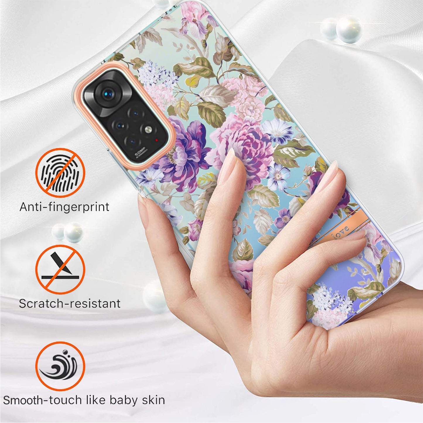 YB IMD-8 Series for Xiaomi Redmi Note 11 4G (Qualcomm) / Redmi Note 11S 4G Electroplated Flower Pattern Phone Case Soft TPU IMD Shockproof Slim Anti-Scratch Cover