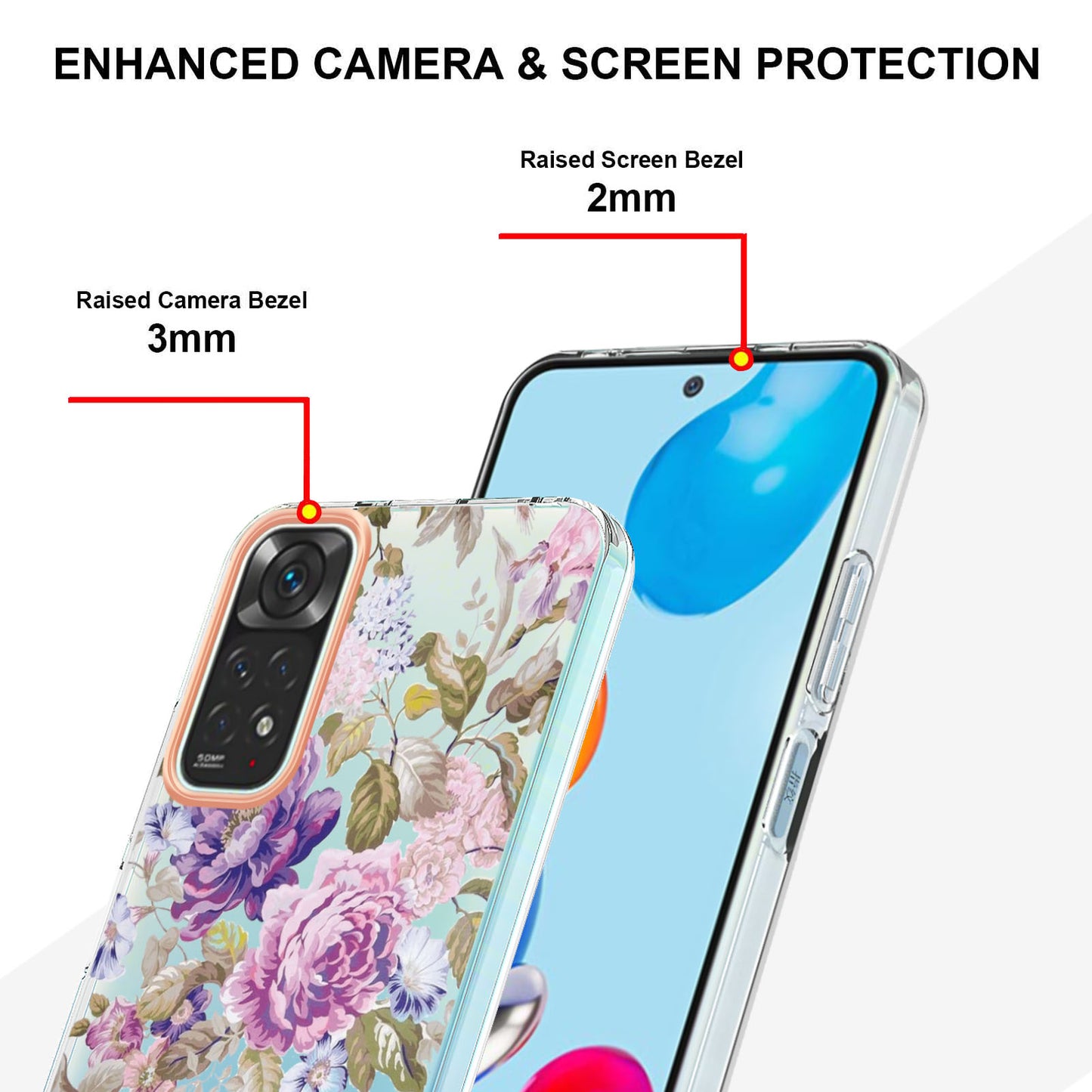 YB IMD-8 Series for Xiaomi Redmi Note 11 4G (Qualcomm) / Redmi Note 11S 4G Electroplated Flower Pattern Phone Case Soft TPU IMD Shockproof Slim Anti-Scratch Cover