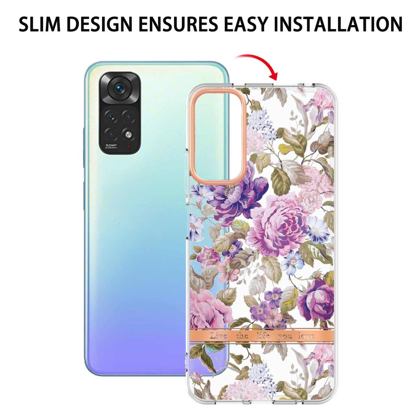 YB IMD-8 Series for Xiaomi Redmi Note 11 4G (Qualcomm) / Redmi Note 11S 4G Electroplated Flower Pattern Phone Case Soft TPU IMD Shockproof Slim Anti-Scratch Cover