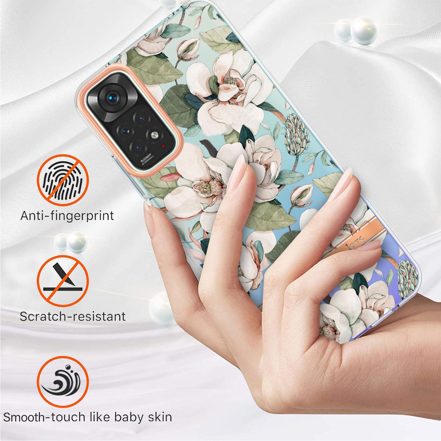 YB IMD-8 Series for Xiaomi Redmi Note 11 4G (Qualcomm) / Redmi Note 11S 4G Electroplated Flower Pattern Phone Case Soft TPU IMD Shockproof Slim Anti-Scratch Cover