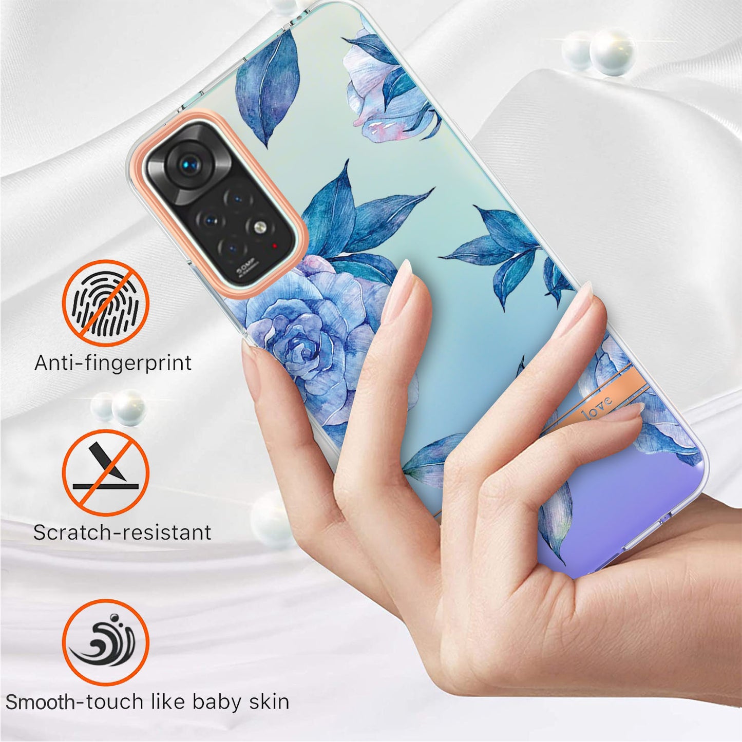 YB IMD-8 Series for Xiaomi Redmi Note 11 4G (Qualcomm) / Redmi Note 11S 4G Electroplated Flower Pattern Phone Case Soft TPU IMD Shockproof Slim Anti-Scratch Cover