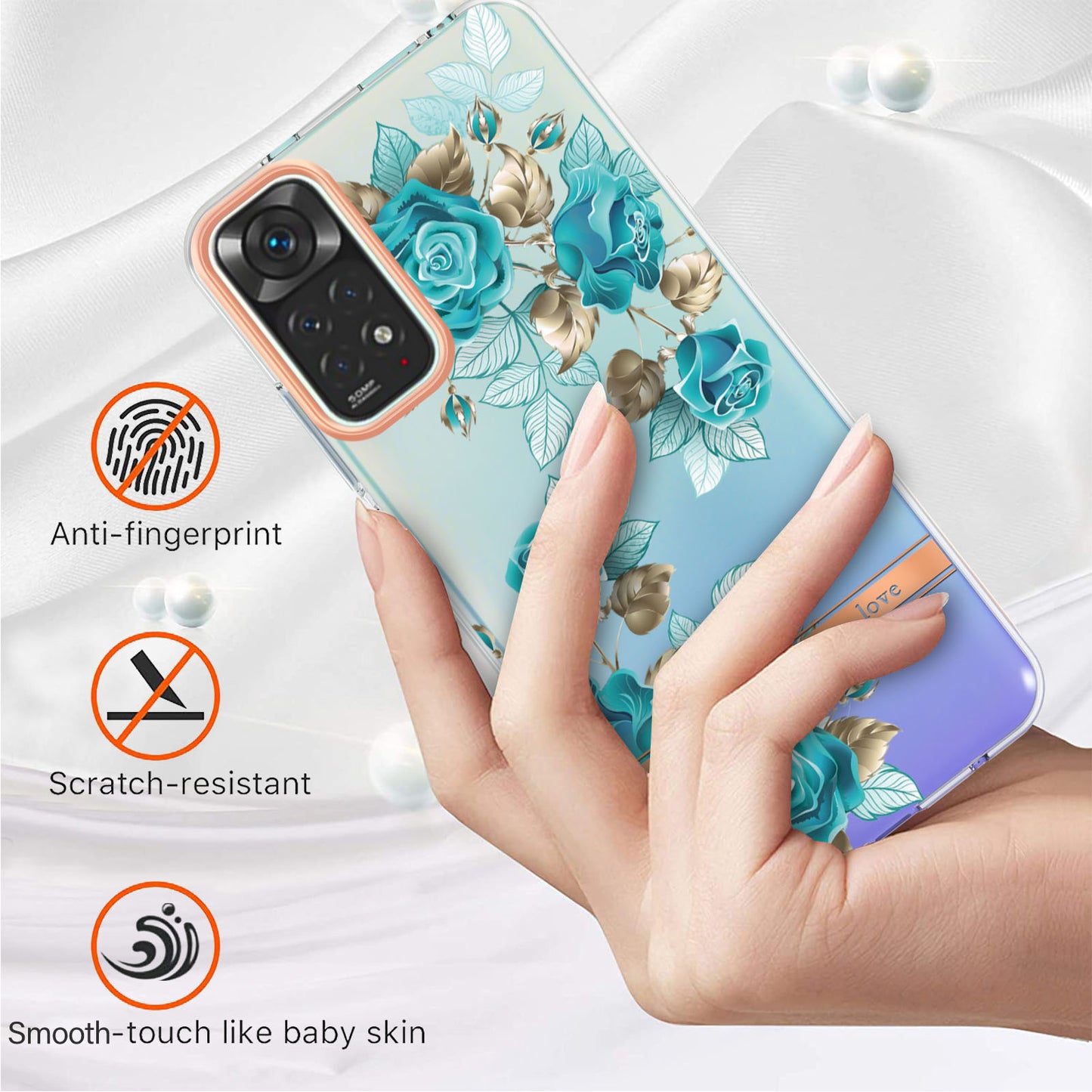 YB IMD-8 Series for Xiaomi Redmi Note 11 4G (Qualcomm) / Redmi Note 11S 4G Electroplated Flower Pattern Phone Case Soft TPU IMD Shockproof Slim Anti-Scratch Cover
