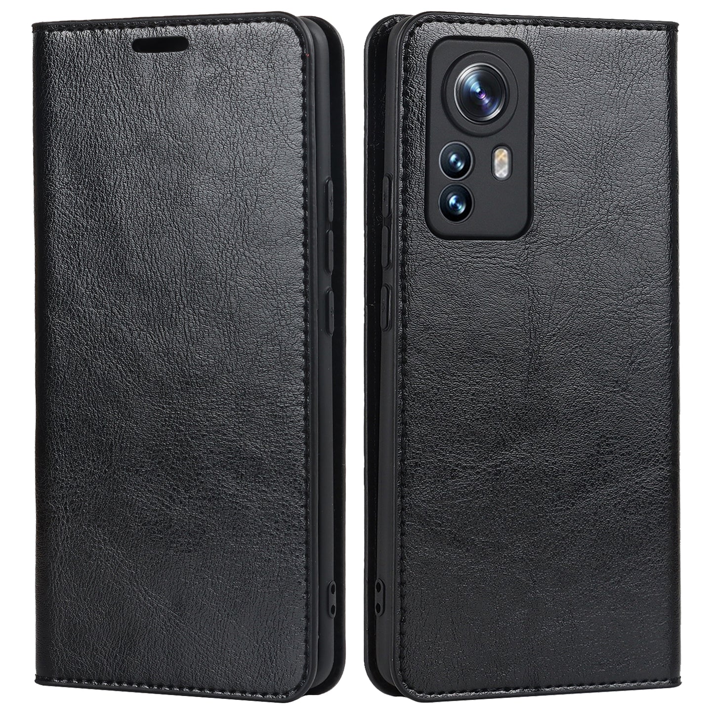 Genuine Leather Phone Case for Xiaomi 12 Pro 5G/12S Pro 5G/12 Pro (Dimensity) 5G, Anti-scratch Wallet Stand Crazy Horse Texture Shell