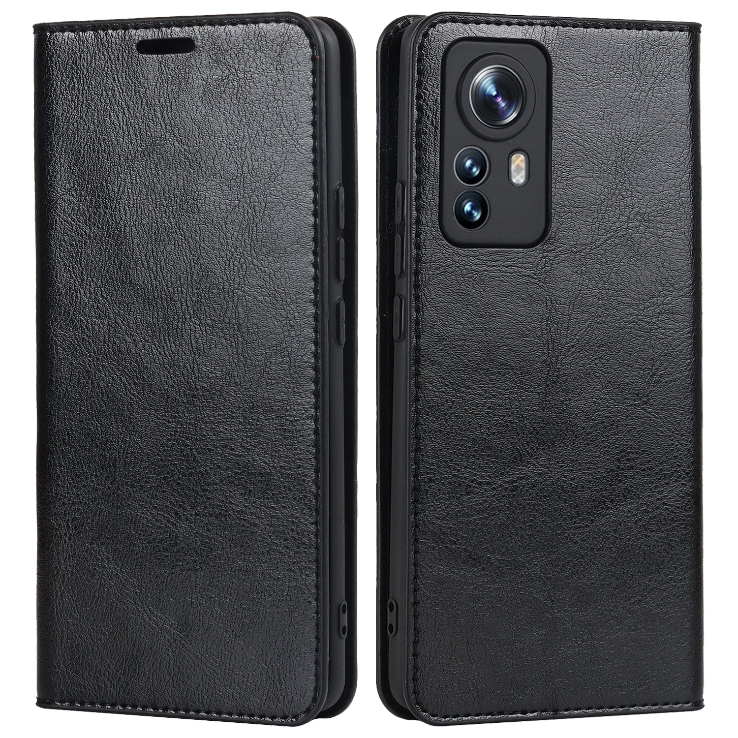 Genuine Leather Phone Case for Xiaomi 12 Pro 5G/12S Pro 5G/12 Pro (Dimensity) 5G, Anti-scratch Wallet Stand Crazy Horse Texture Shell