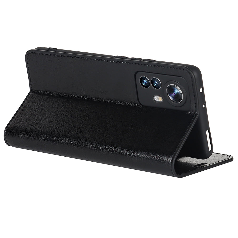 Genuine Leather Phone Case for Xiaomi 12 Pro 5G/12S Pro 5G/12 Pro (Dimensity) 5G, Anti-scratch Wallet Stand Crazy Horse Texture Shell