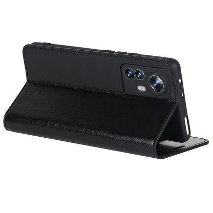 Genuine Leather Phone Case for Xiaomi 12 Pro 5G/12S Pro 5G/12 Pro (Dimensity) 5G, Anti-scratch Wallet Stand Crazy Horse Texture Shell