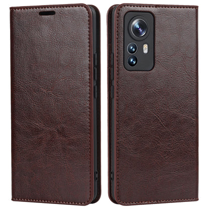 Genuine Leather Phone Case for Xiaomi 12 Pro 5G/12S Pro 5G/12 Pro (Dimensity) 5G, Anti-scratch Wallet Stand Crazy Horse Texture Shell