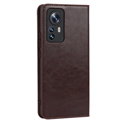 Genuine Leather Phone Case for Xiaomi 12 Pro 5G/12S Pro 5G/12 Pro (Dimensity) 5G, Anti-scratch Wallet Stand Crazy Horse Texture Shell
