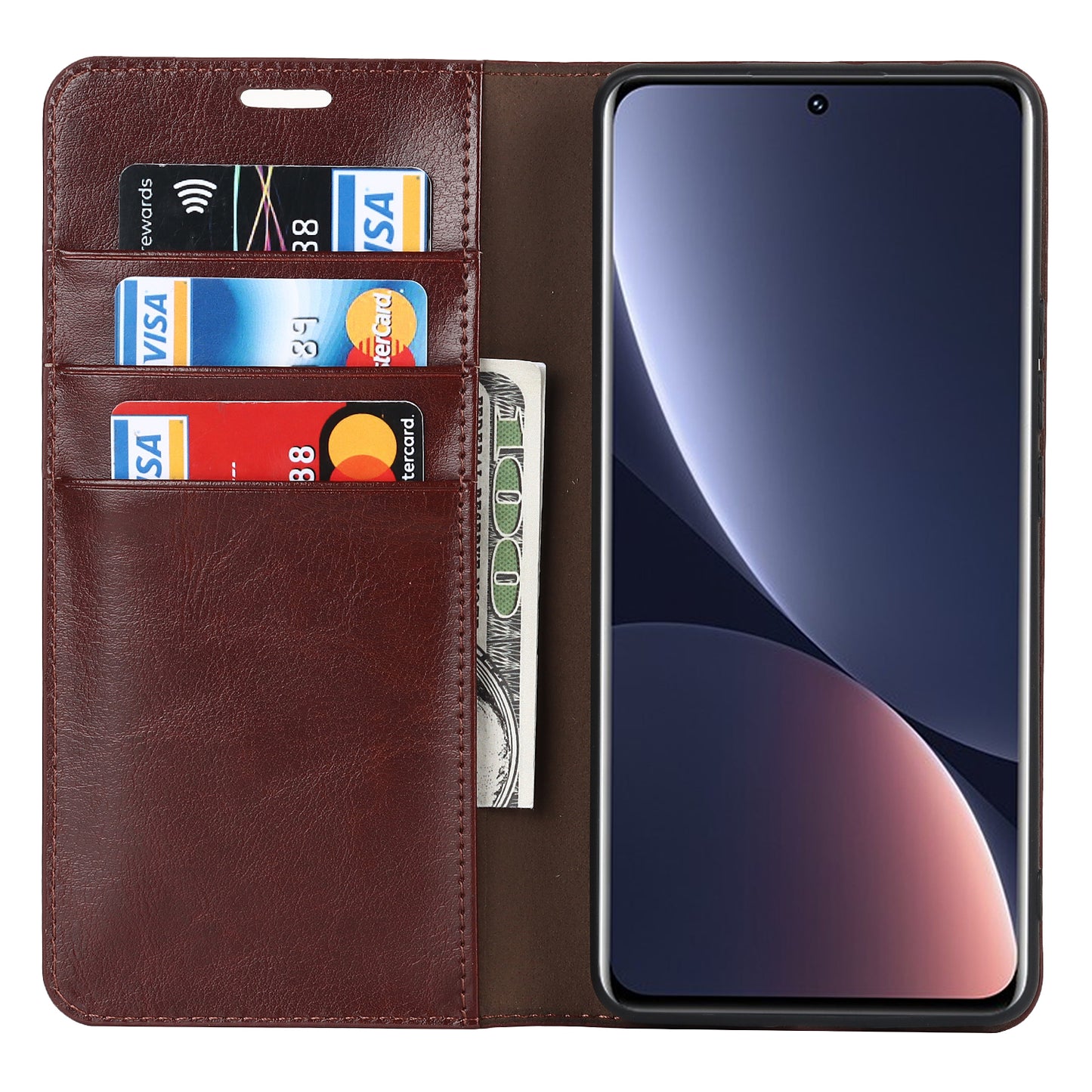 Genuine Leather Phone Case for Xiaomi 12 Pro 5G/12S Pro 5G/12 Pro (Dimensity) 5G, Anti-scratch Wallet Stand Crazy Horse Texture Shell