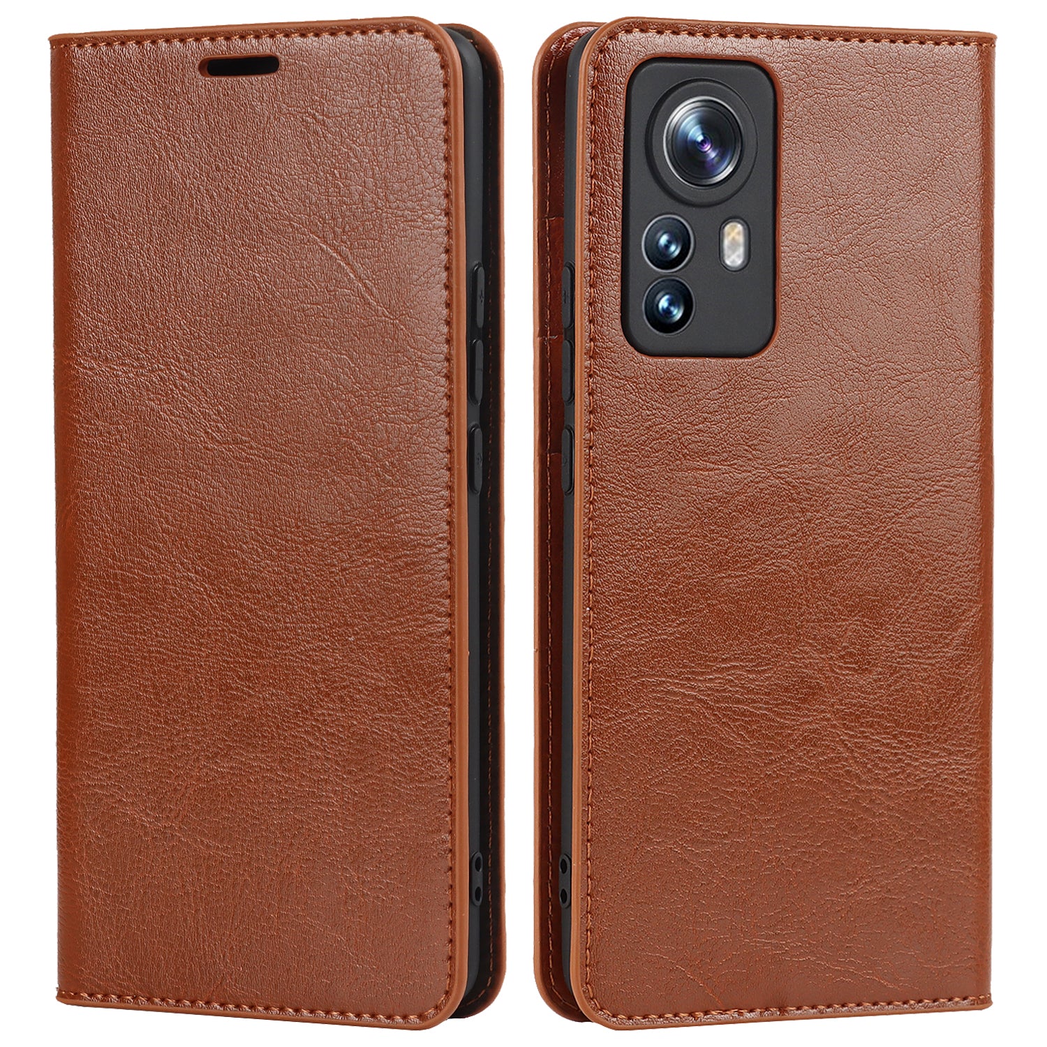 Genuine Leather Phone Case for Xiaomi 12 Pro 5G/12S Pro 5G/12 Pro (Dimensity) 5G, Anti-scratch Wallet Stand Crazy Horse Texture Shell