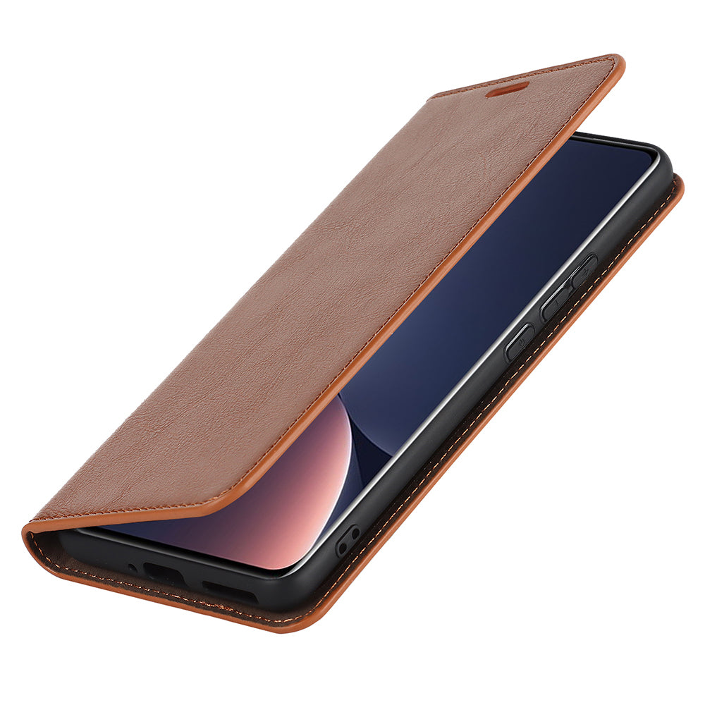 Genuine Leather Phone Case for Xiaomi 12 Pro 5G/12S Pro 5G/12 Pro (Dimensity) 5G, Anti-scratch Wallet Stand Crazy Horse Texture Shell