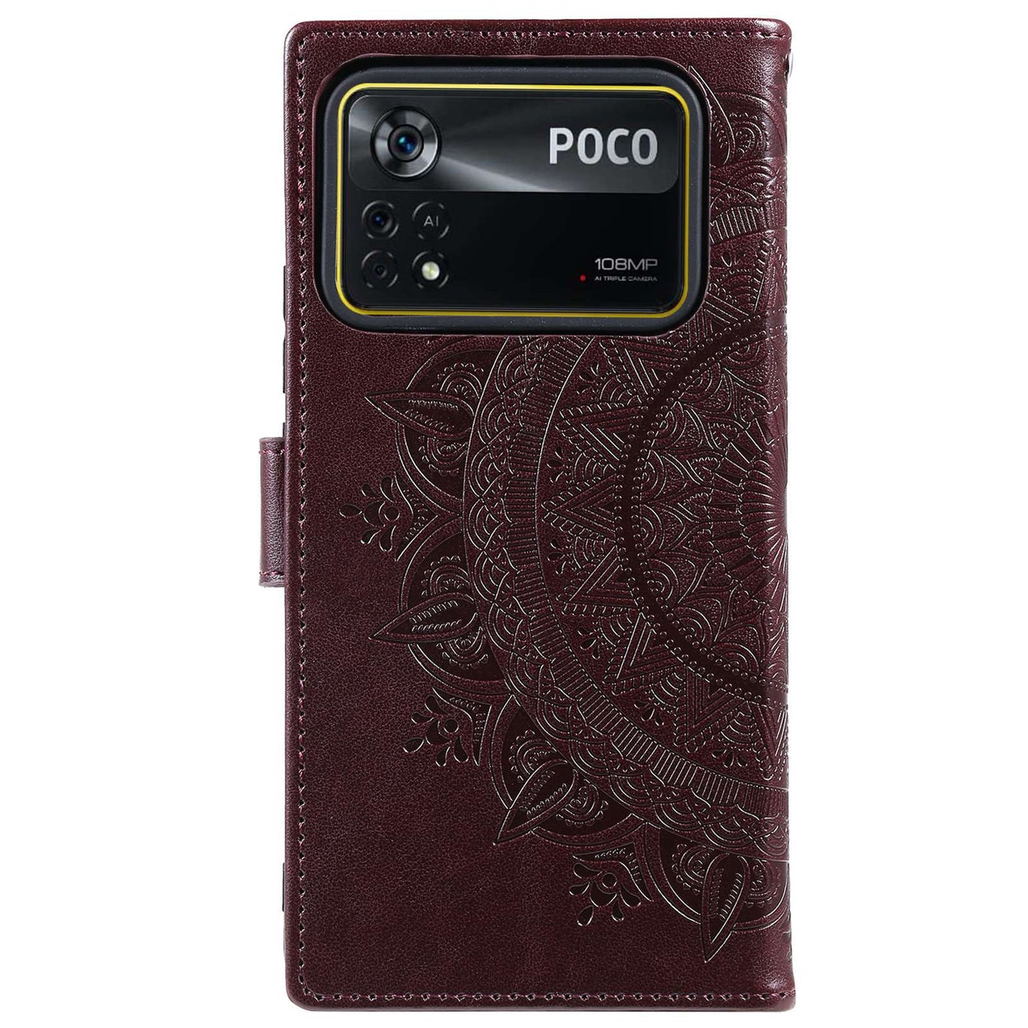 For Xiaomi Poco X4 Pro 5G Wallet Stand Design Imprinted Mandala Flower Fully Wrapped PU Leather Phone Flip Cover Phone Case
