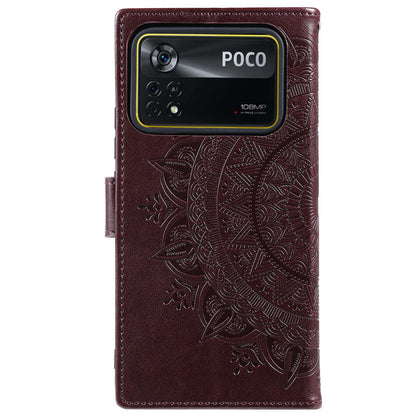 For Xiaomi Poco X4 Pro 5G Wallet Stand Design Imprinted Mandala Flower Fully Wrapped PU Leather Phone Flip Cover Phone Case
