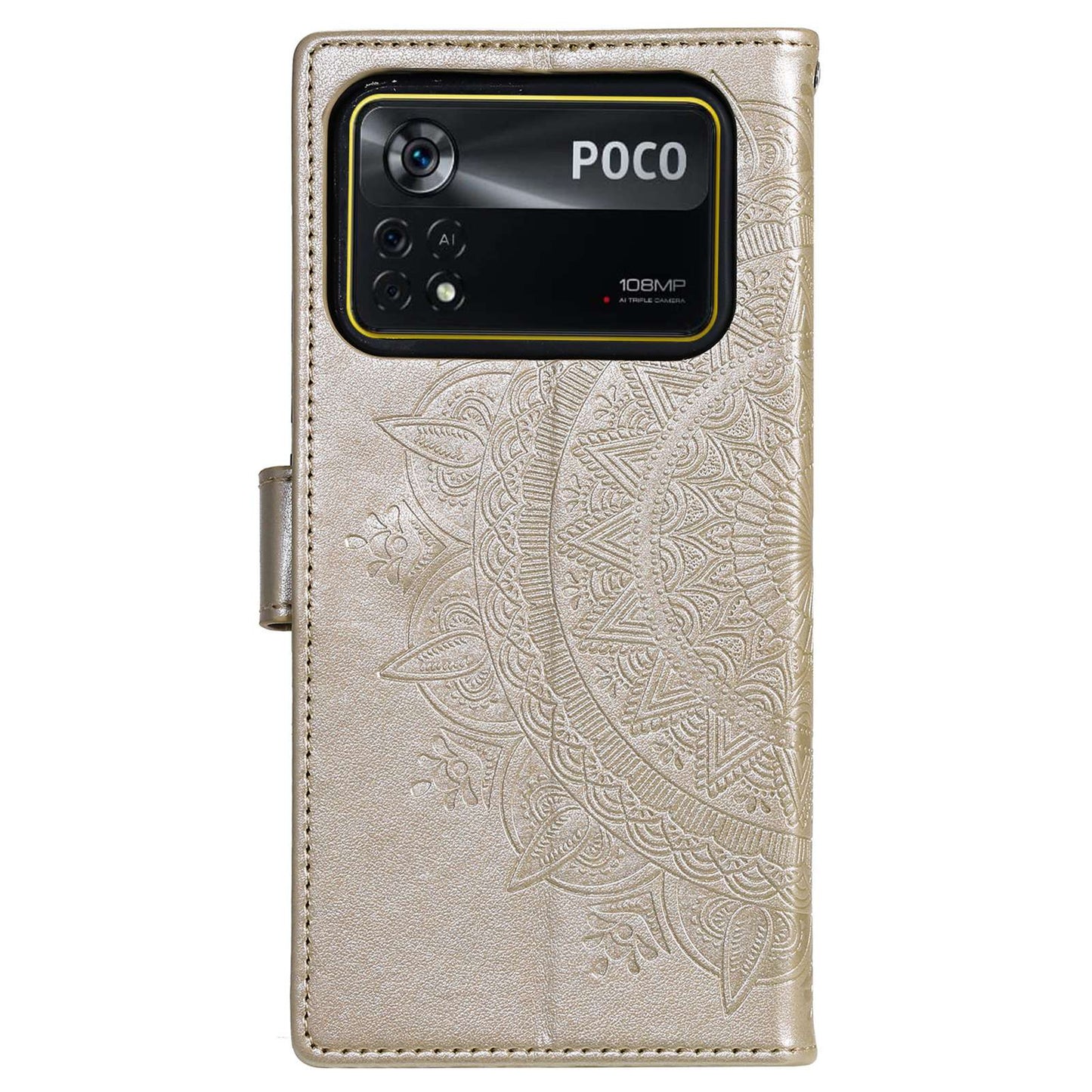 For Xiaomi Poco X4 Pro 5G Wallet Stand Design Imprinted Mandala Flower Fully Wrapped PU Leather Phone Flip Cover Phone Case