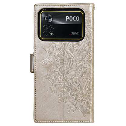For Xiaomi Poco X4 Pro 5G Wallet Stand Design Imprinted Mandala Flower Fully Wrapped PU Leather Phone Flip Cover Phone Case