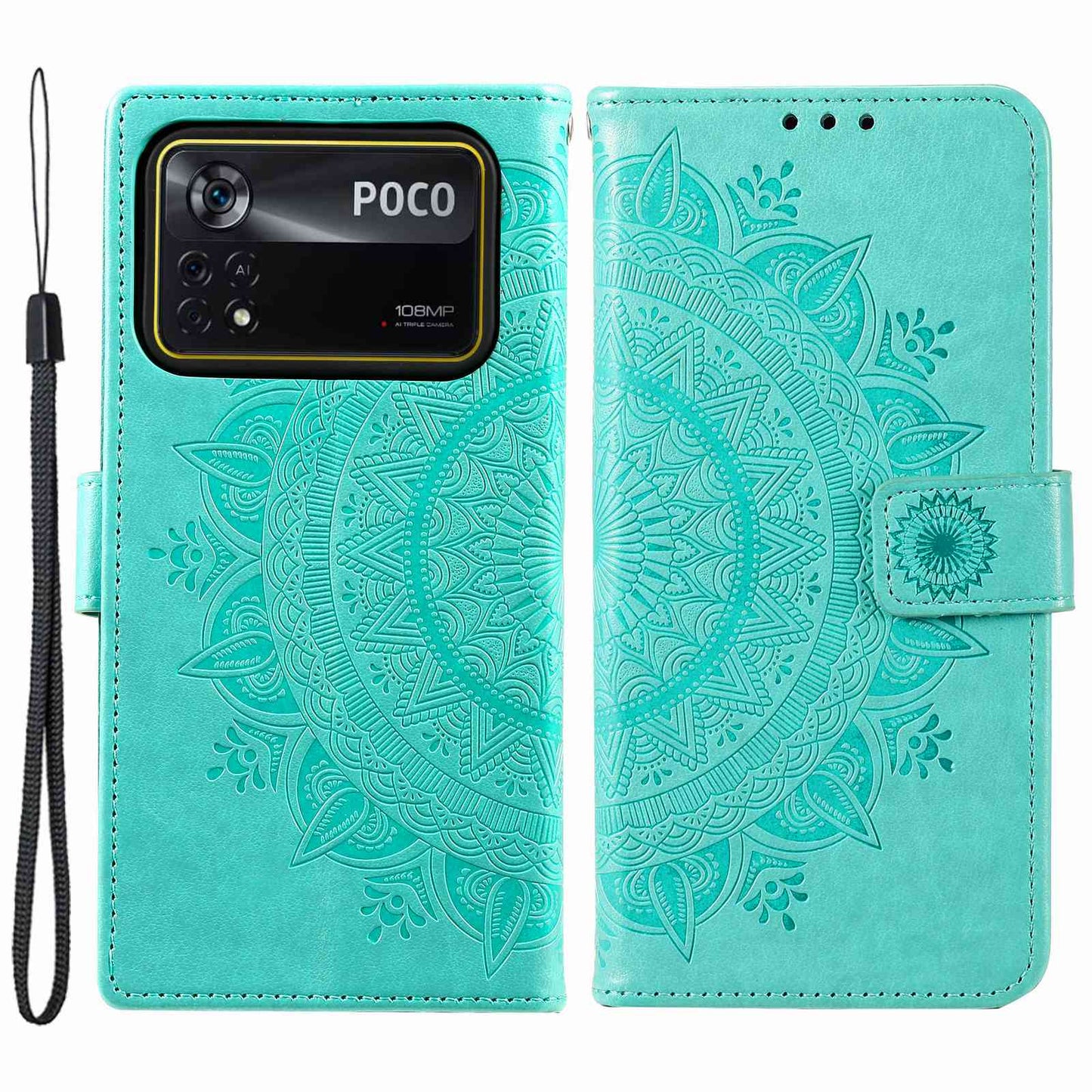 For Xiaomi Poco X4 Pro 5G Wallet Stand Design Imprinted Mandala Flower Fully Wrapped PU Leather Phone Flip Cover Phone Case