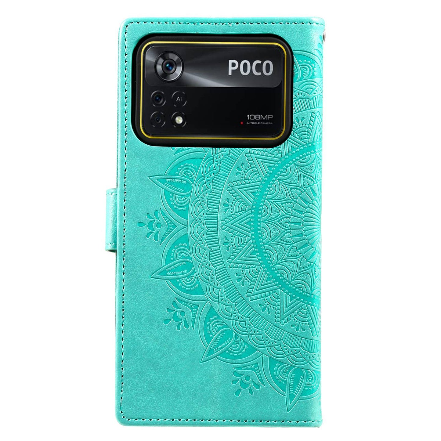 For Xiaomi Poco X4 Pro 5G Wallet Stand Design Imprinted Mandala Flower Fully Wrapped PU Leather Phone Flip Cover Phone Case